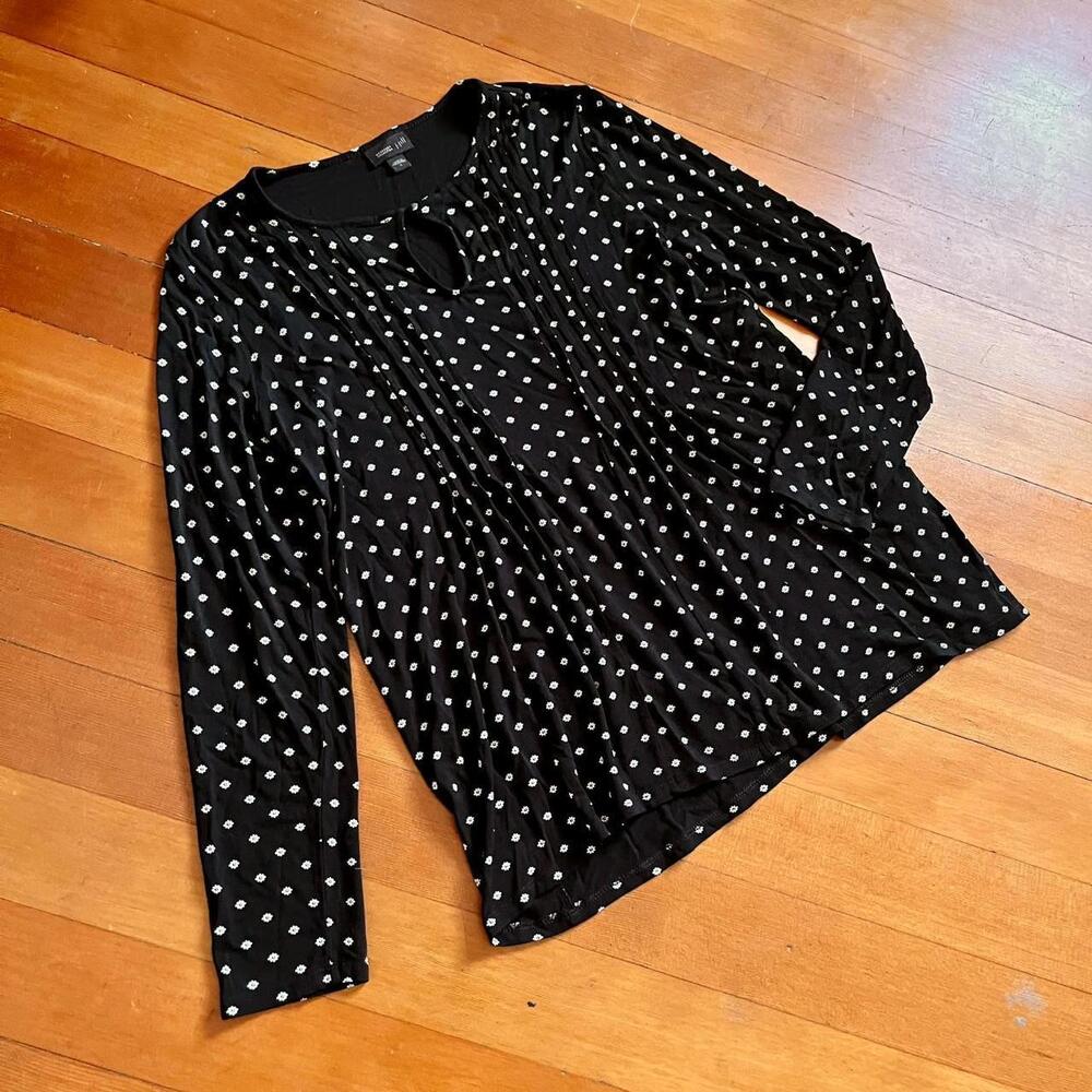 J. Jill Y2K Black & White Polka Dot Pleated Long Sleeved Tunic Shirt, Size S